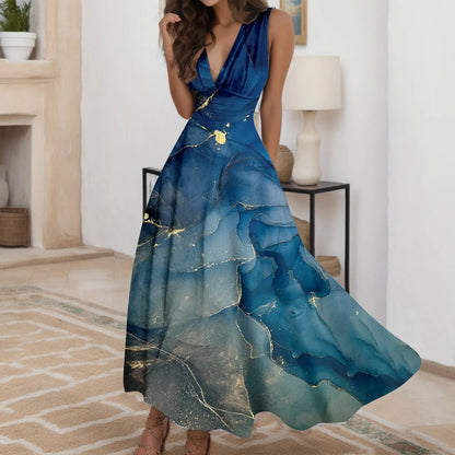 Levoire | Robe Maxi Off-Shoulder Élégante Avec Décolleté V Profond Bleu foncé