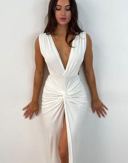 Levoire | Robe Maxi À Poches Ruchées En V Avec Fente Haute