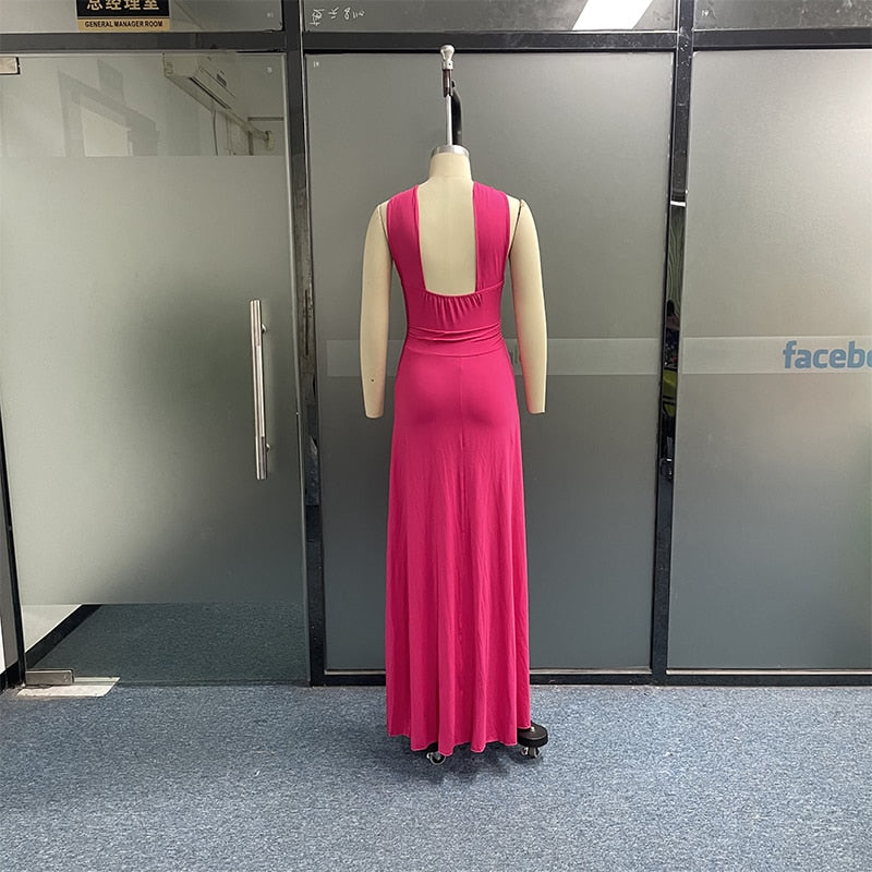 Levoire | Rose Clair Halterneck Off-Shoulder Robe Maxi High