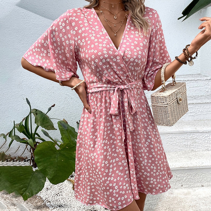 Levoire | Robe Mini Fleurs Flatteuse Et Legère Rose Femmes