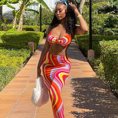 Levoire | Crop Haut Col Imprimé Bodycon Long Robe