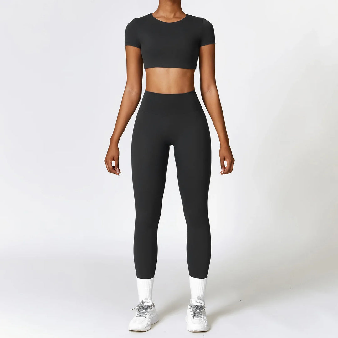 Levoire | Ensemble Complet De Leggings À Jambes Slid Et Top À Manches Courtes Noir