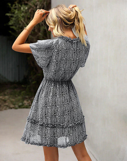 Levoire | Robe d'été noire à imprimé léopard