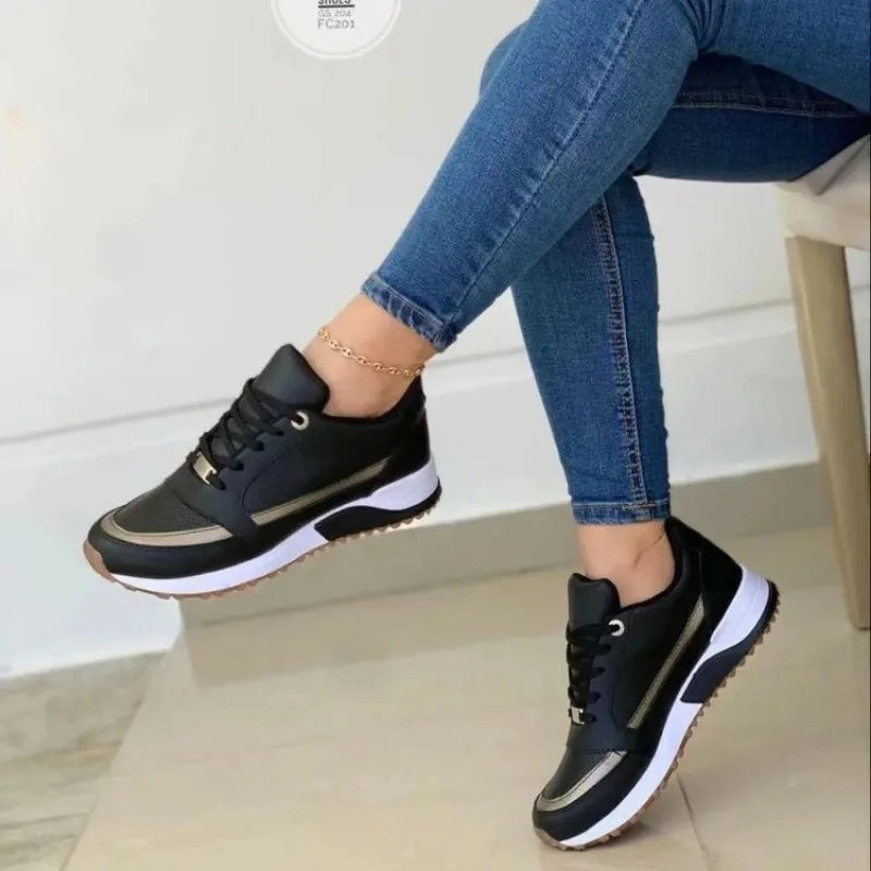 Levoire | Baskets De Sport À Lacets Et Semelle Épaisse Pour Femmes Noir