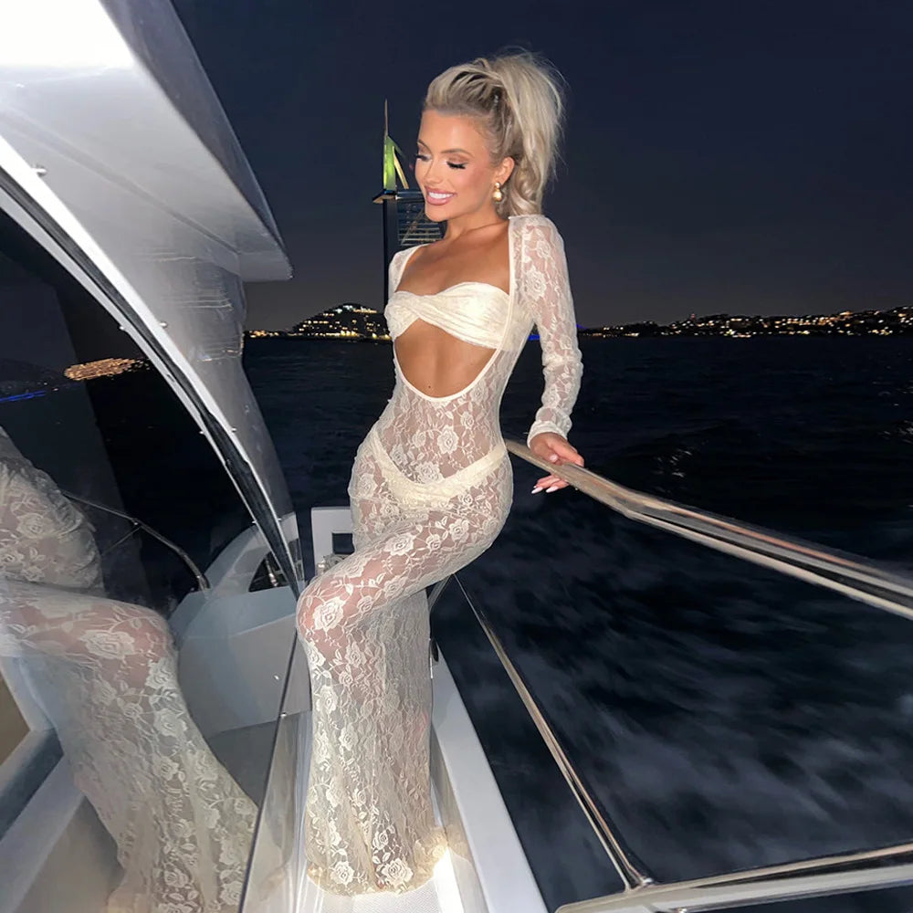 Levoire | Décolleté Ouvert Avec Des Bretelles En Dentelle Robes Maxi