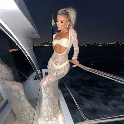 Levoire | Décolleté Ouvert Avec Des Bretelles En Dentelle Robes Maxi