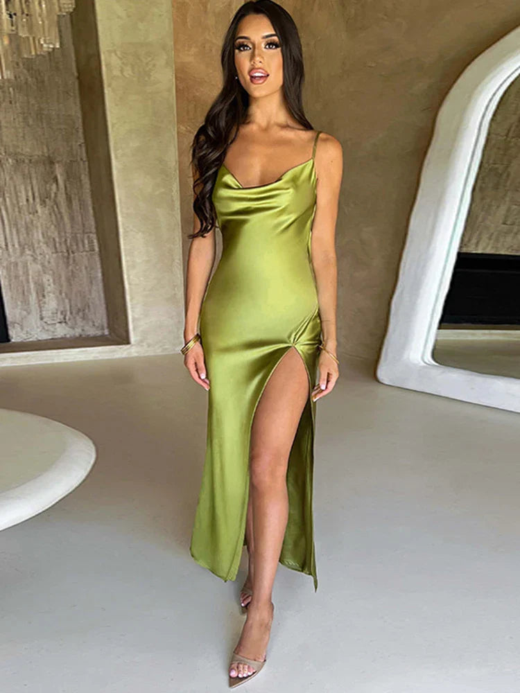 Levoire | Élégant Maxi Satin Chemise De Nuit Vert