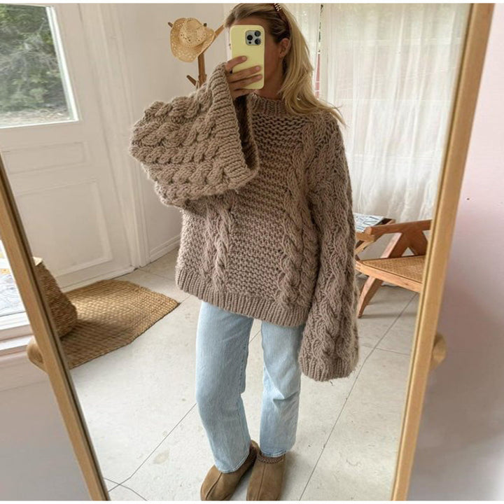 Levoire | Pull en tricot surdimensionné à col rond à manches longues