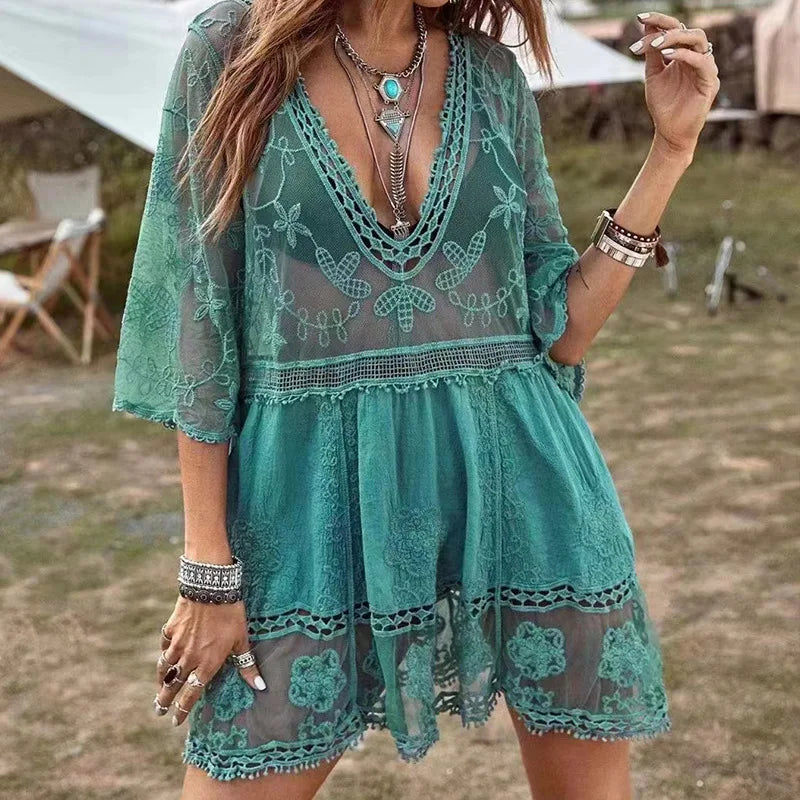 Levoire | Couverture De Plage Décolleté Tunique En Crochet Robe Vert Taille unique