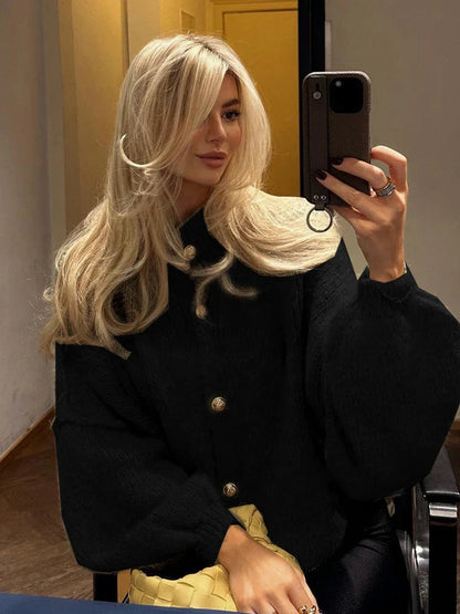 Levoire | Cardigan À Manches Longues Surpopulaire Avec Bouton Noir