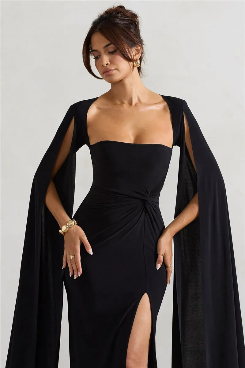 Levoire | Robe Longue À Manches Cape Avec Fente