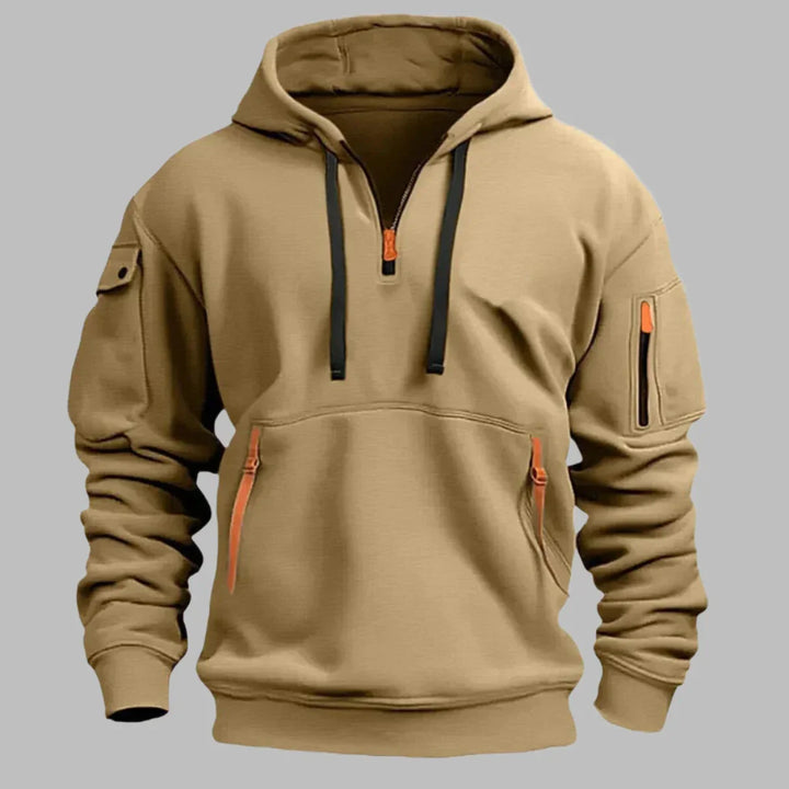Levoire | Sweat À Capuche Sportif Pour Homme Avec Fermeture Éclair Khaki