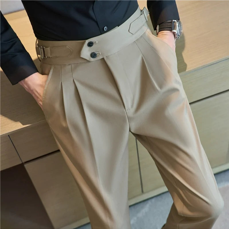 Levoire | Pantalons Décontractés Taille Haute Pour Hommes Avec Ceinture Khaki
