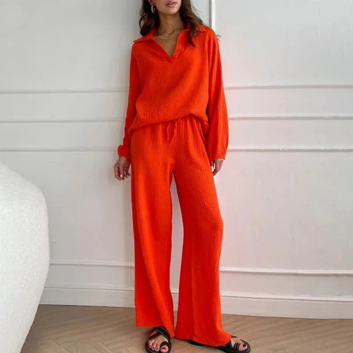 Levoire | Haut Élégant Avec Décolleté En V Et Pantalon À Jambes Larges