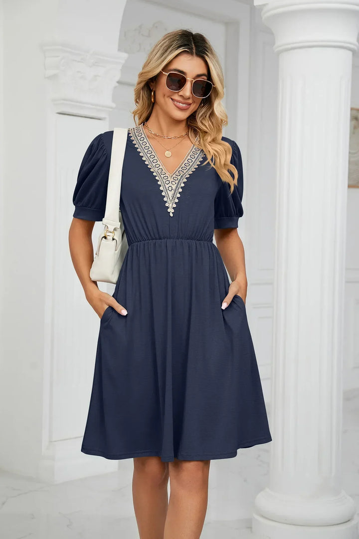Levoire | Robe En Patchwork Simple Avec Des Pointes Pour Le Printemps/Été Bleu marine