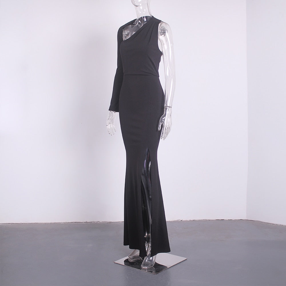 Levoire | Noir Hohlene Simple Manches Longues Robe Longue Parti