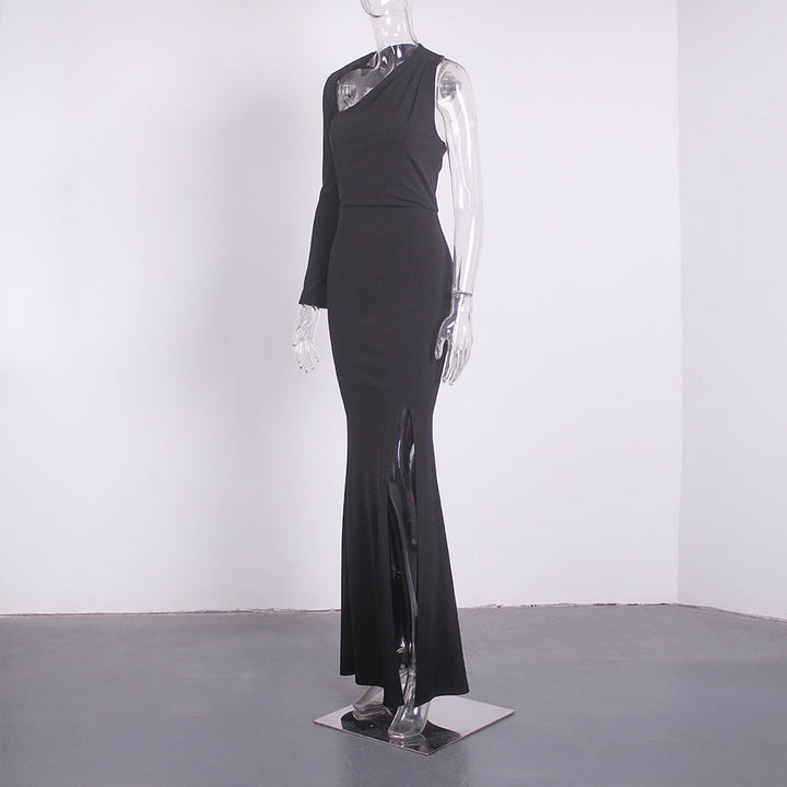 Levoire | Noir Hohlene Simple Manches Longues Robe Longue Parti
