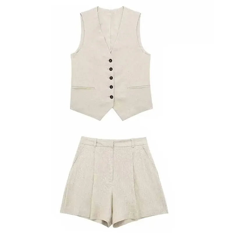Levoire | Ensemble D'Été Élégant Pour Femmes Avec Haut À Décolleté En V Et Shorts