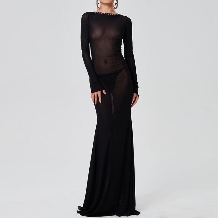 Levoire | Mesh Noir Manches Longues Dos Nu Transparent