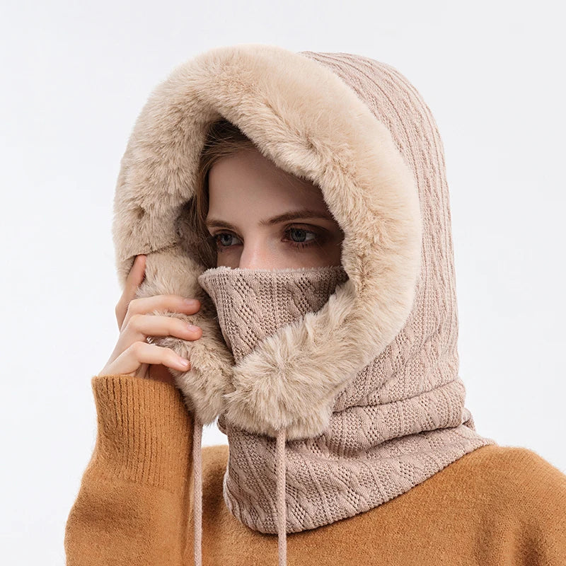 Levoire | Ensemble Hiver : Capuche Et Bonnet En Cachemire Kaki