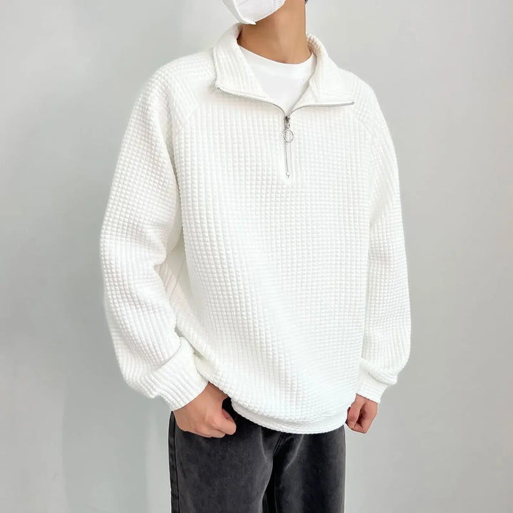Levoire | Pull Décontracté Pour Homme Confortable Avec Fermeture Éclair Blanc