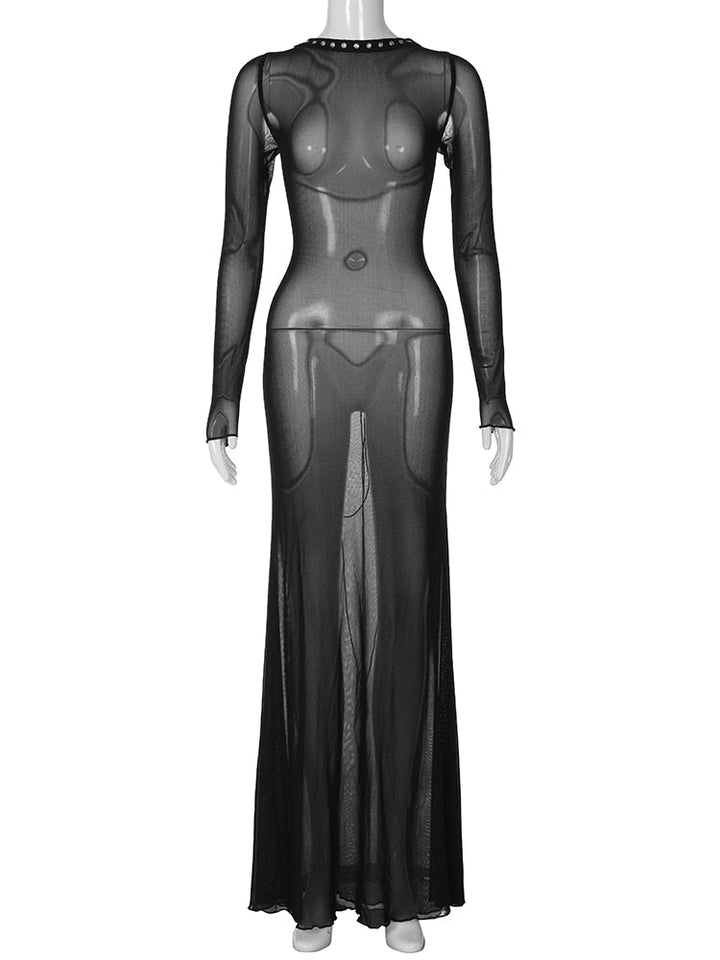 Levoire | Mesh Noir Manches Longues Dos Nu Transparent