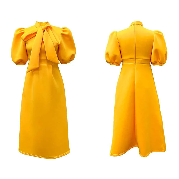Levoire | Col Côté Bouffant Manches Courtes Robes Longues