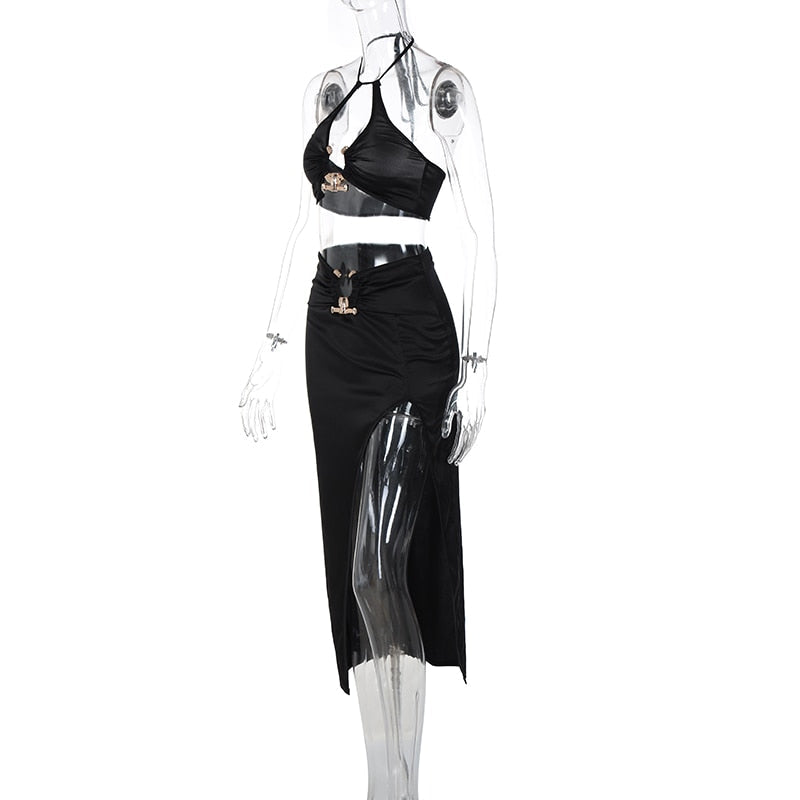 Levoire | Crop Satin Sans Manches & Couture Latérale Midi Robes