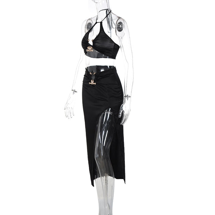 Levoire | Crop Satin Sans Manches & Couture Latérale Midi Robes