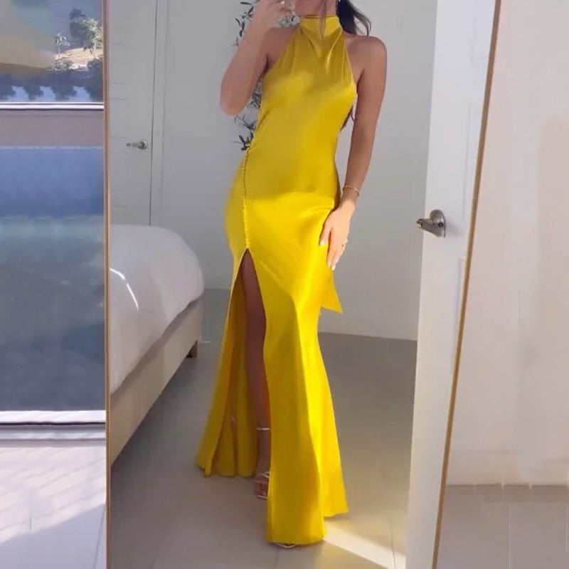 Levoire | Robe Maxi Dos Nu Caleçon À Halter Gull Kauffe