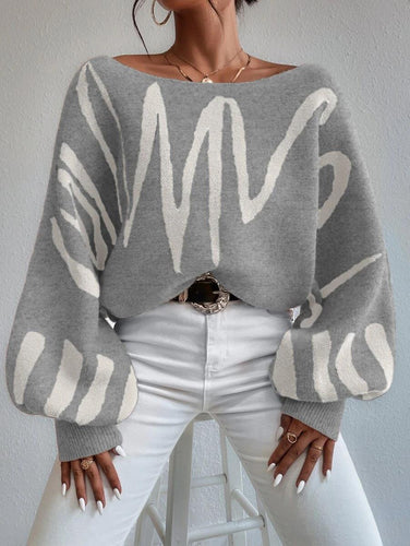 Levoire | Pull Surdimensionné Gris Clair Sans Épaules Avec Manches Bouffantes
