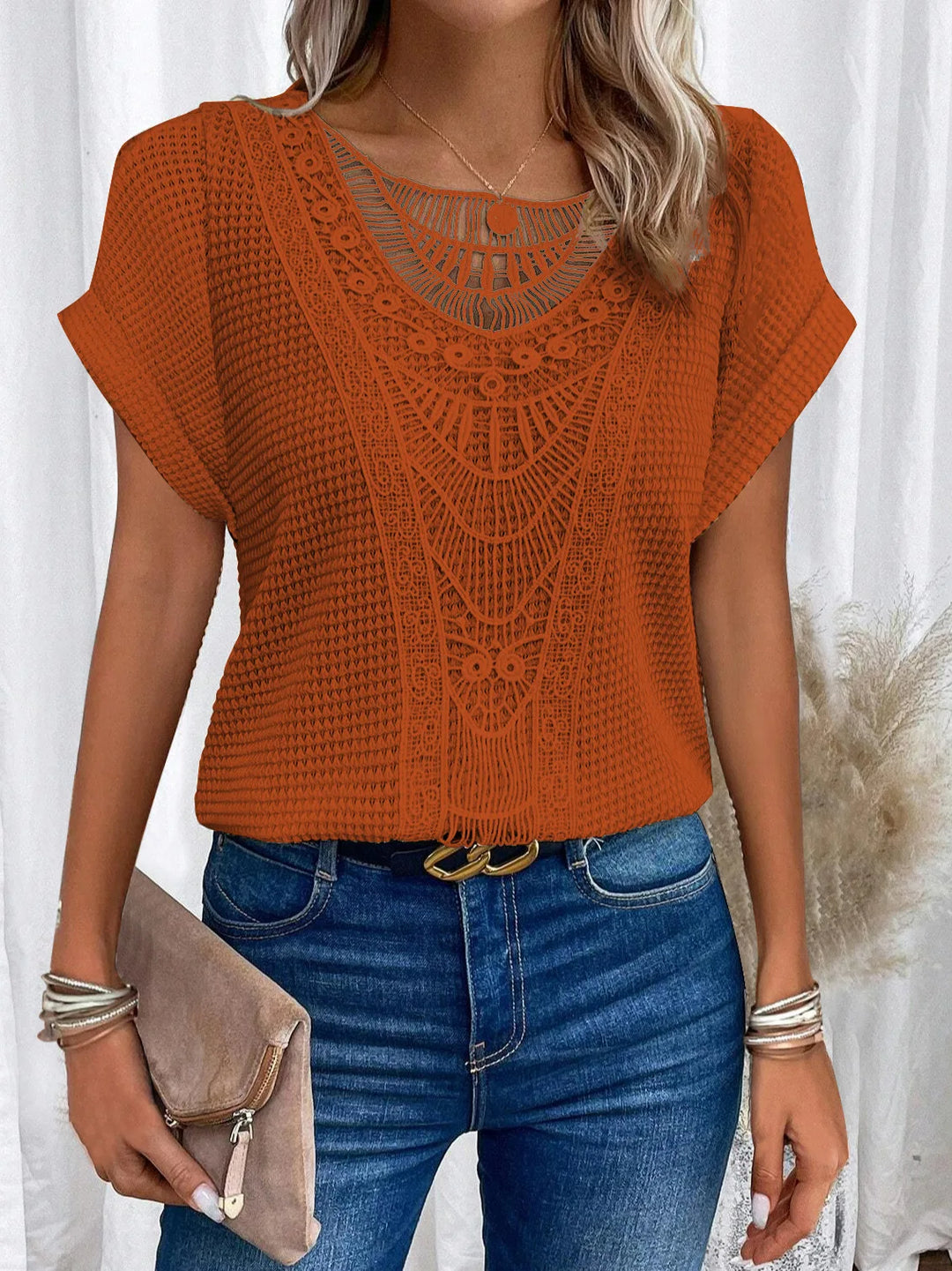 Levoire | T-shirt casual avec dentelle Rouge orange