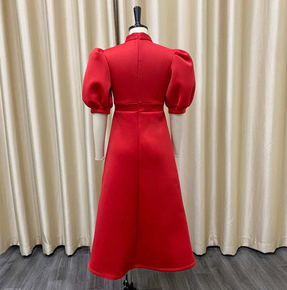 Levoire | Col Côté Bouffant Manches Courtes Robes Longues