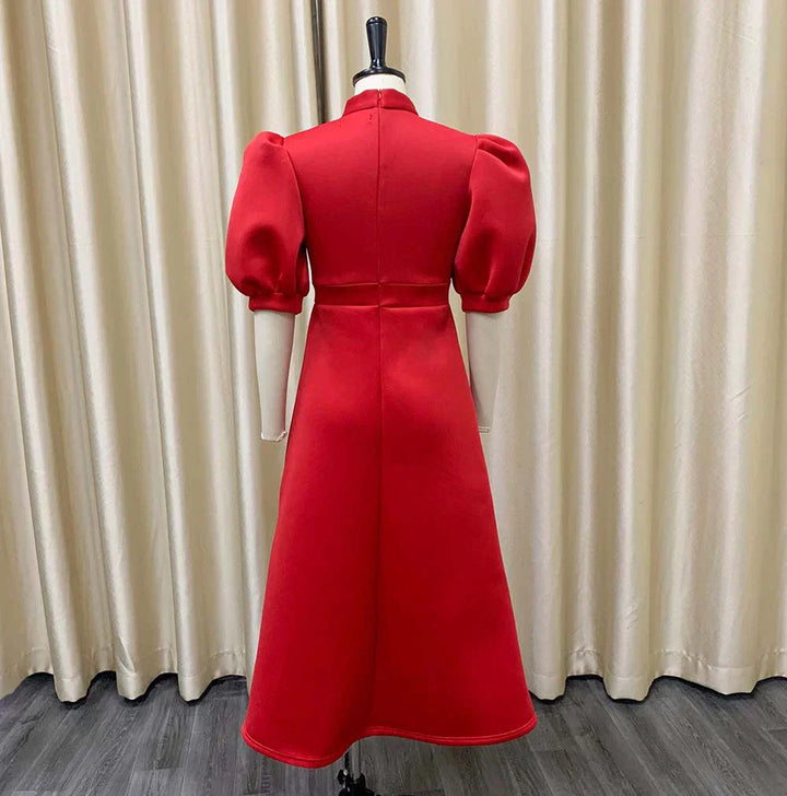 Levoire | Col Côté Bouffant Manches Courtes Robes Longues