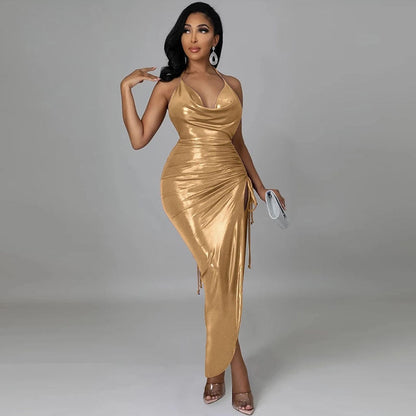 Levoire | Top À Dos Ouvert En Paillettes Fente Haute Robe Froncée Narbinding Gull