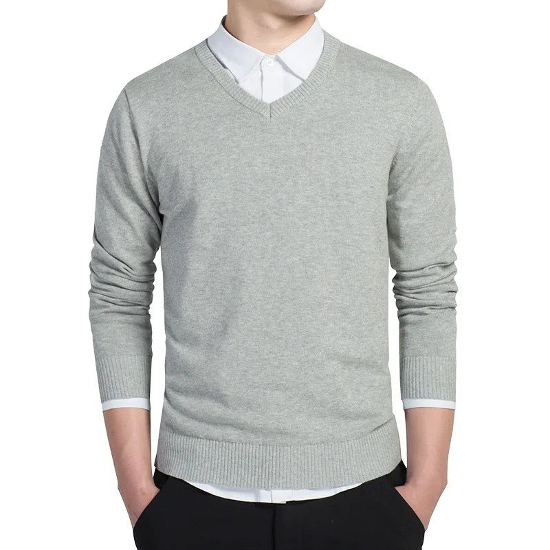 Levoire | Pull En Tricot Premium Avec Décolleté En V Pour Hommes Gris clair
