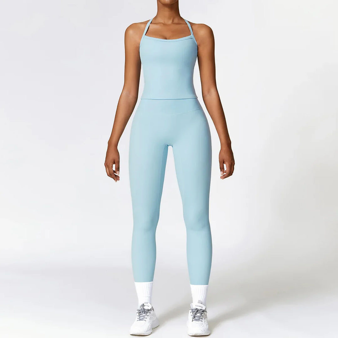 Levoire | Ensemble De Vêtements D'Intérieur Leggings Taille Haute Et Top À Bretelles bleu céleste