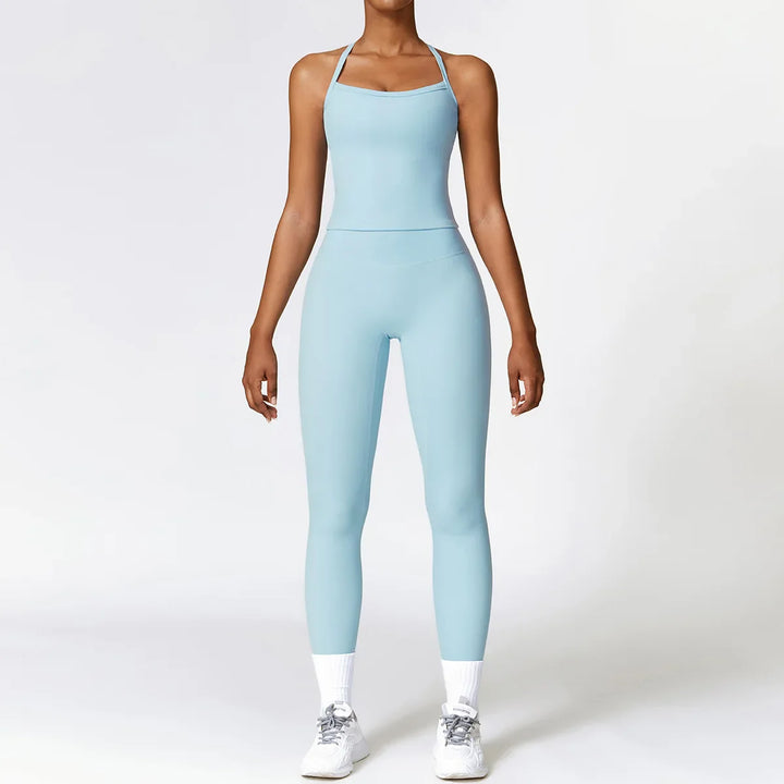 Levoire | Ensemble De Vêtements D'Intérieur Leggings Taille Haute Et Top À Bretelles bleu céleste