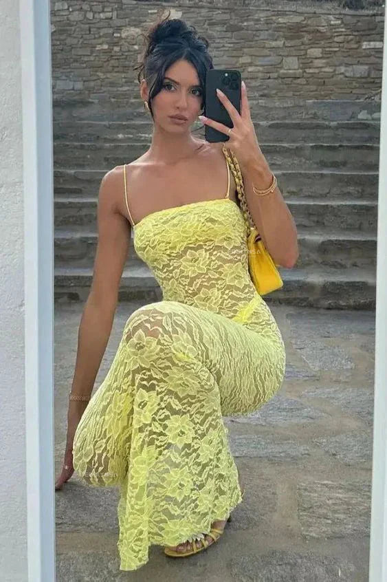 Levoire | Robes Maxi Transparentes Spitz À Épaules Dénudées