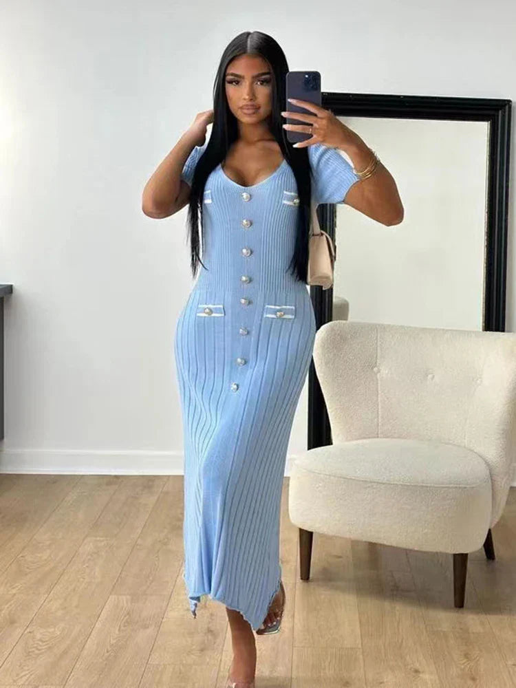 Levoire | Élégante Et Extensible Robe D'Été Pour Toutes Les Occasions Bleu