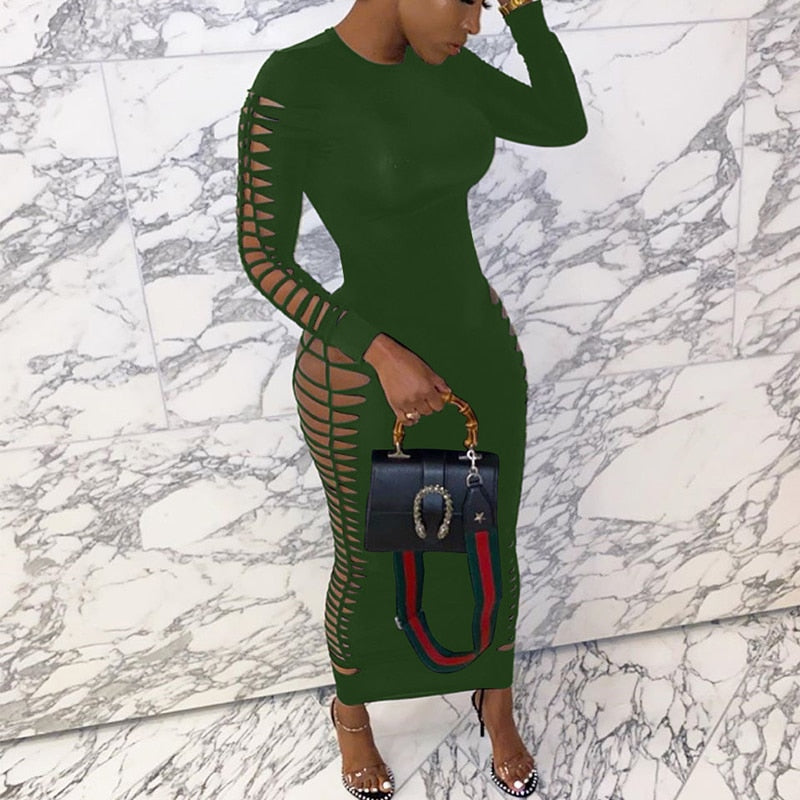 Levoire | Robe Maxi Bodysuit À Manches Longues Avec Longueur Sur Le Côté Vert