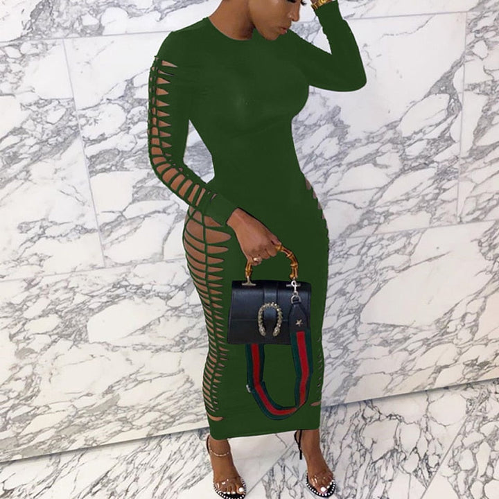 Levoire | Robe Maxi Bodysuit À Manches Longues Avec Longueur Sur Le Côté Vert
