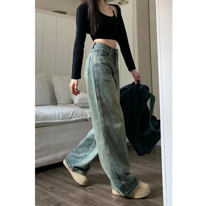 Levoire | Jean Taille Haute Décontractée Et Large Vin Vintage Avec Jambes Larges Pour Femmes