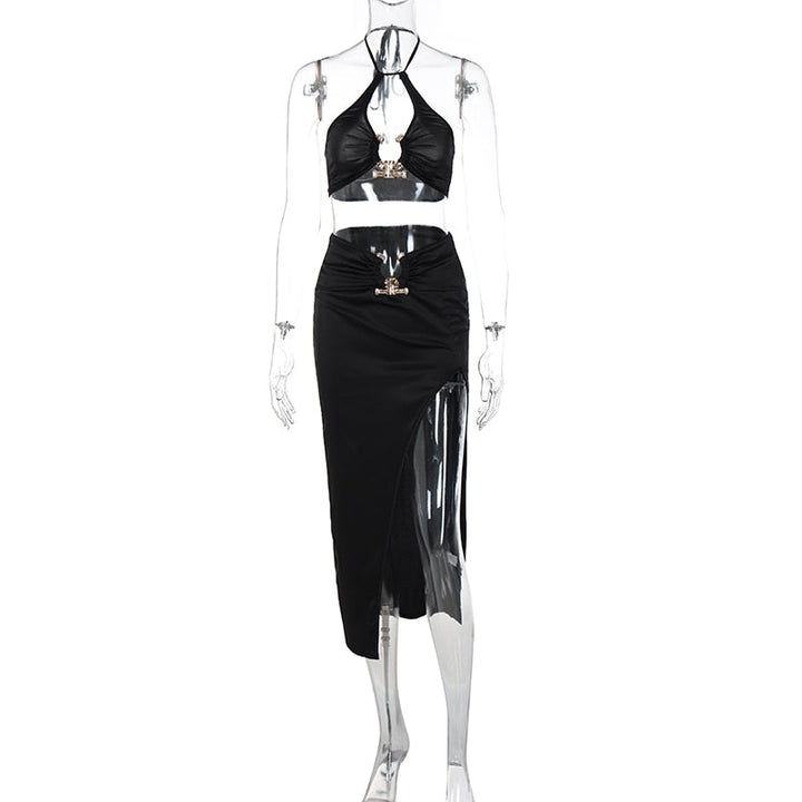 Levoire | Crop Satin Sans Manches & Couture Latérale Midi Robes