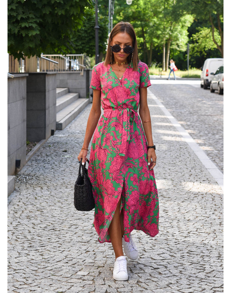 Levoire | Robe À Fleurs Tendance Avec Décolleté En V Rosa et vert