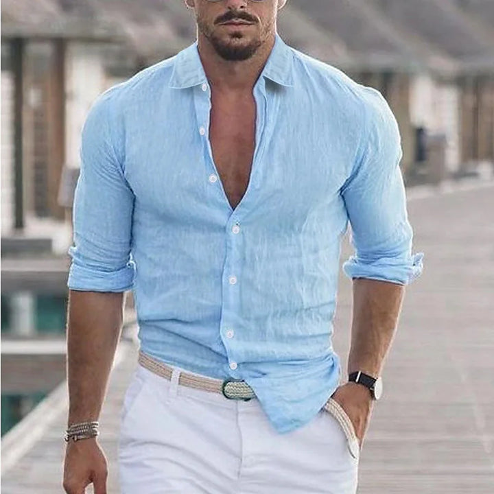 Levoire | Chemise En Lin Pour Hommes Respirant Style Decontracte Bleu ciel