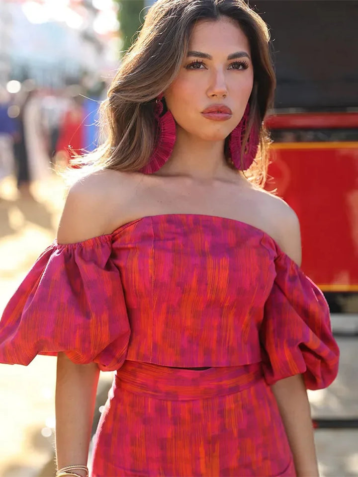 Levoire | Robe Longue À Manches Courtes Yard Off Shoulder Puff