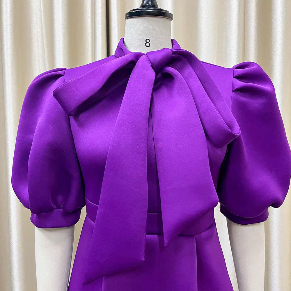 Levoire | Col Côté Bouffant Manches Courtes Robes Longues