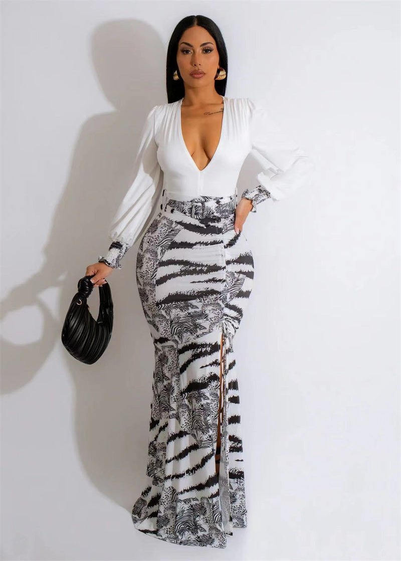 Levoire | Robe Maxi Dyp V-Glad Zebra