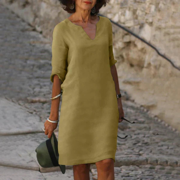 Levoire | Robe à manches trois-quarts à col en V Kaki